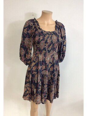 Angie Floral Smocked Mini Dress Tiered Babydoll Puff Sleeves Womens Small